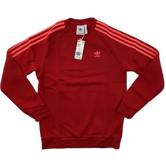 Adidas Originals Men's 3-Stripe Trefoil Fleece Pullover Sweatshirt Red EJ9693 S - Picture 1 of 11
